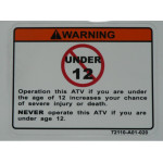 Warning Sticker, No Under 12, 85x65