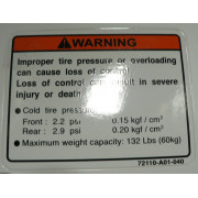 Warning Sticker, Tire Pressure, 85x65