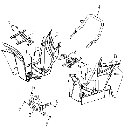 Plastic Footrest, Front Bumper, Rear Hand Grip