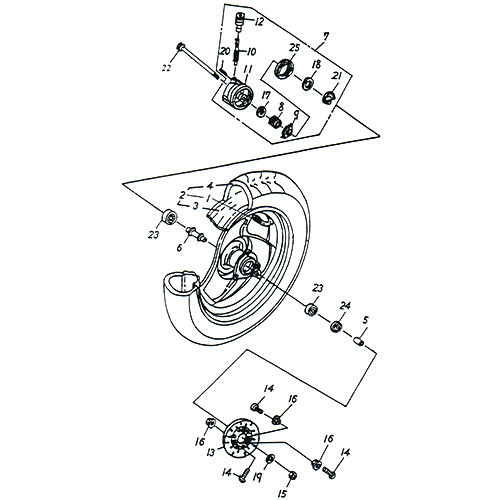 Front Wheel (12IN SPCC Rim) OEM ADLY (Her Chee) SuperSonic Scoot